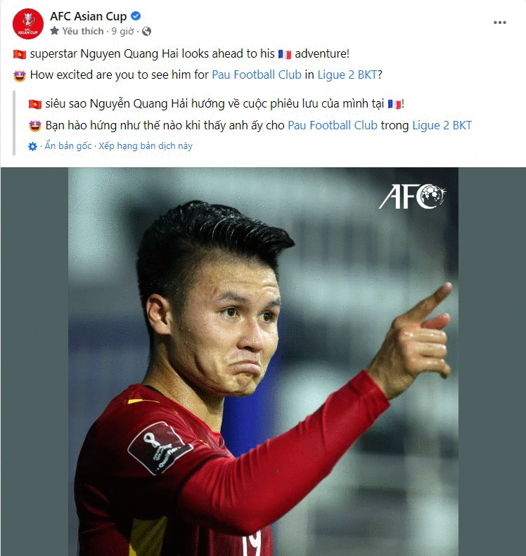 AFC quan tâm đến thương vụ gia nhập Pau FC của Quang Hải