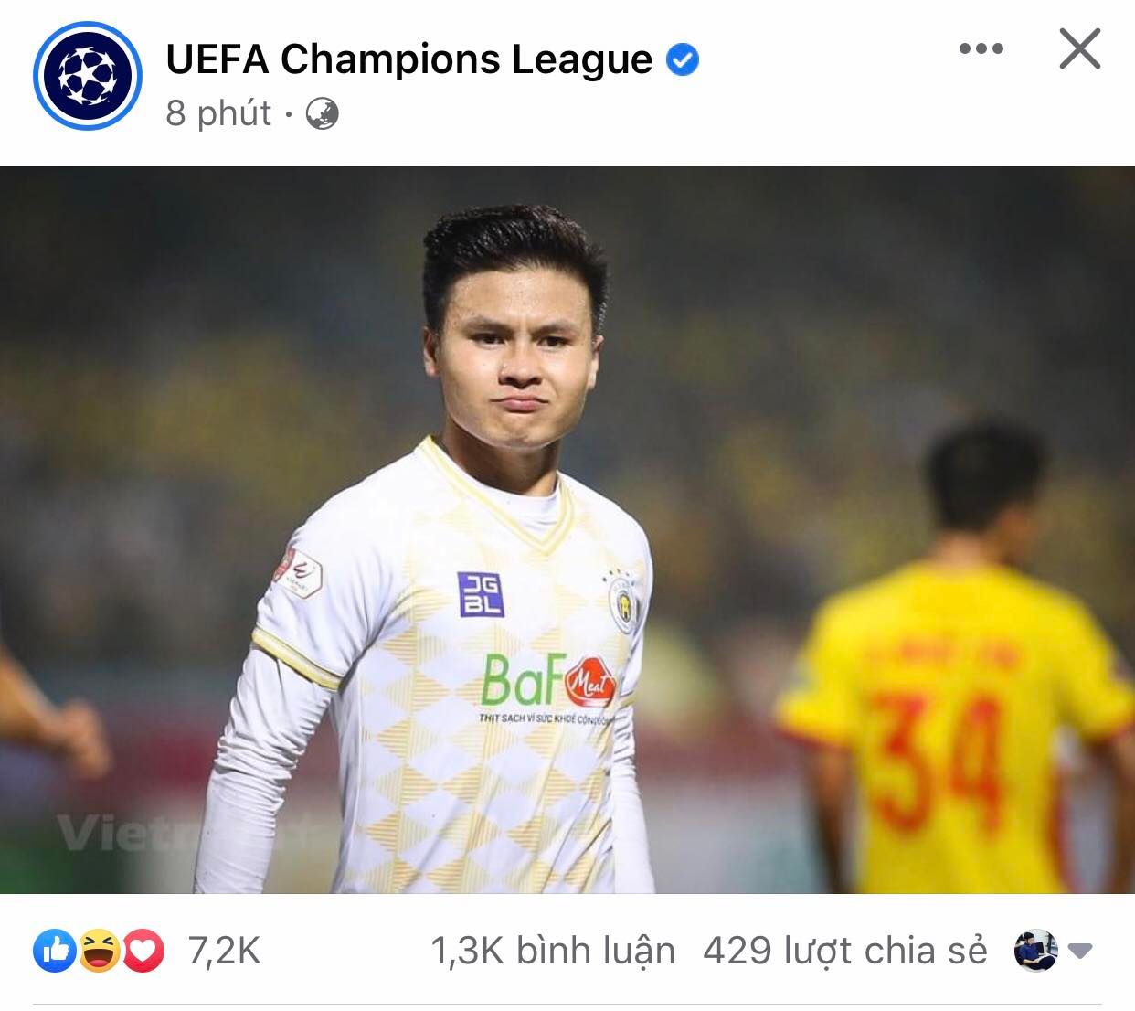 Quang Hải bất ngờ xuất hiện trên trang chủ của Champions League