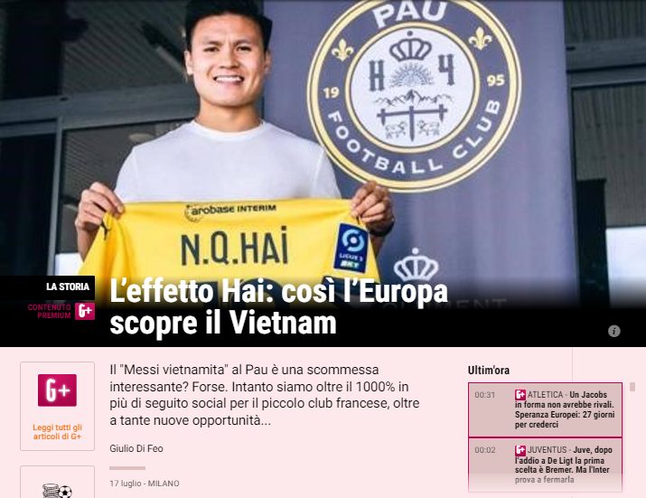 Tờ báo số một nước Ý gọi Quang Hải là Messi Việt Nam 